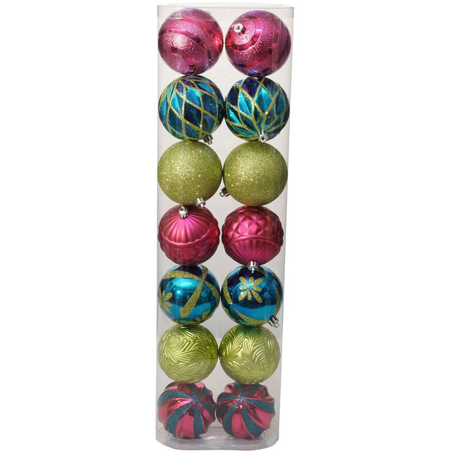 Holiday Time Christmas Ornaments Traditional 80mm Shatterproof, Set of