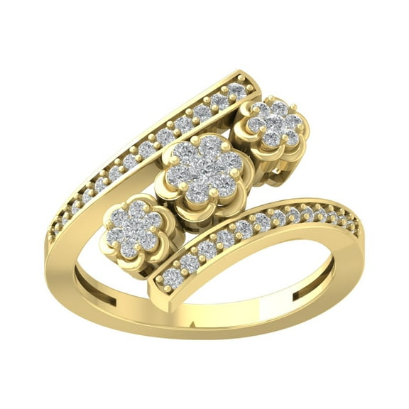 ARAIYA FINE JEWELRY 10K Yellow Gold Lab Grown Diamond Three Flower Bypass Ring (1/2 cttw, D-F Color, VS Clarity), Size 7