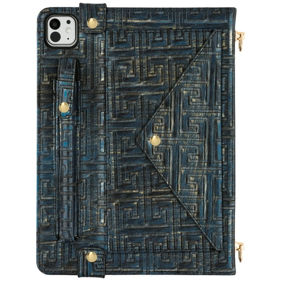 Dteck Handbag Case for iPad Air 11 inch 2024,Magnetic Leather Elegant Crossbody Folio Stand Wallet Case with Pencil Holder, Card Slots, Hand Strap, Shoulder Strap ,Blue