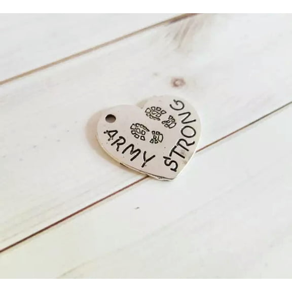 U8MO Army Quote Charm Antiqued Silver Heart Pendant Army Strong Soldier Jewelry