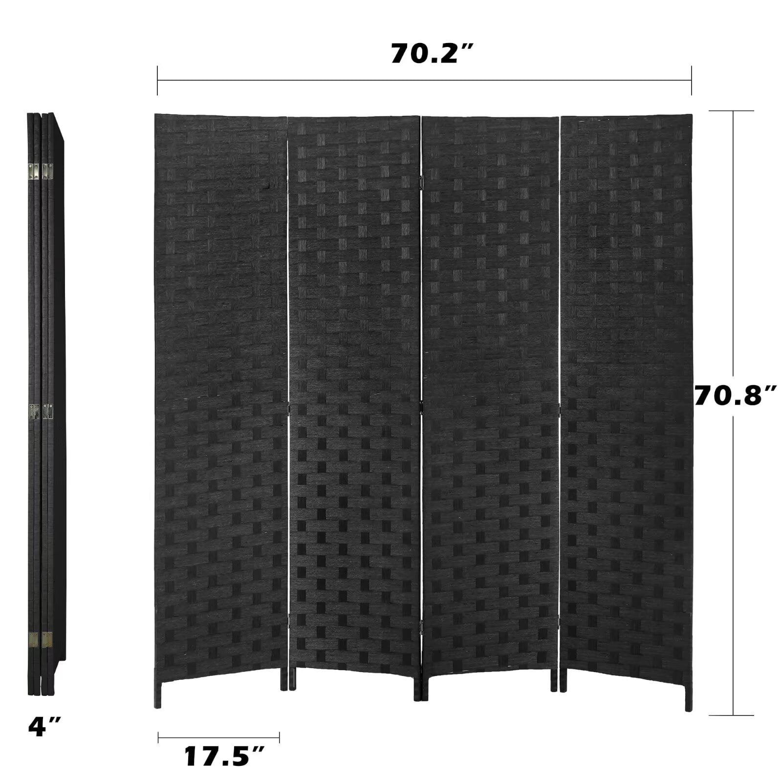4 Panel Room Dividers Foldable Privacy Screen Decorative Indoor Screen 6TF Wooden Office Dividers Partition Wall for Home, Office, Bedroom, Black