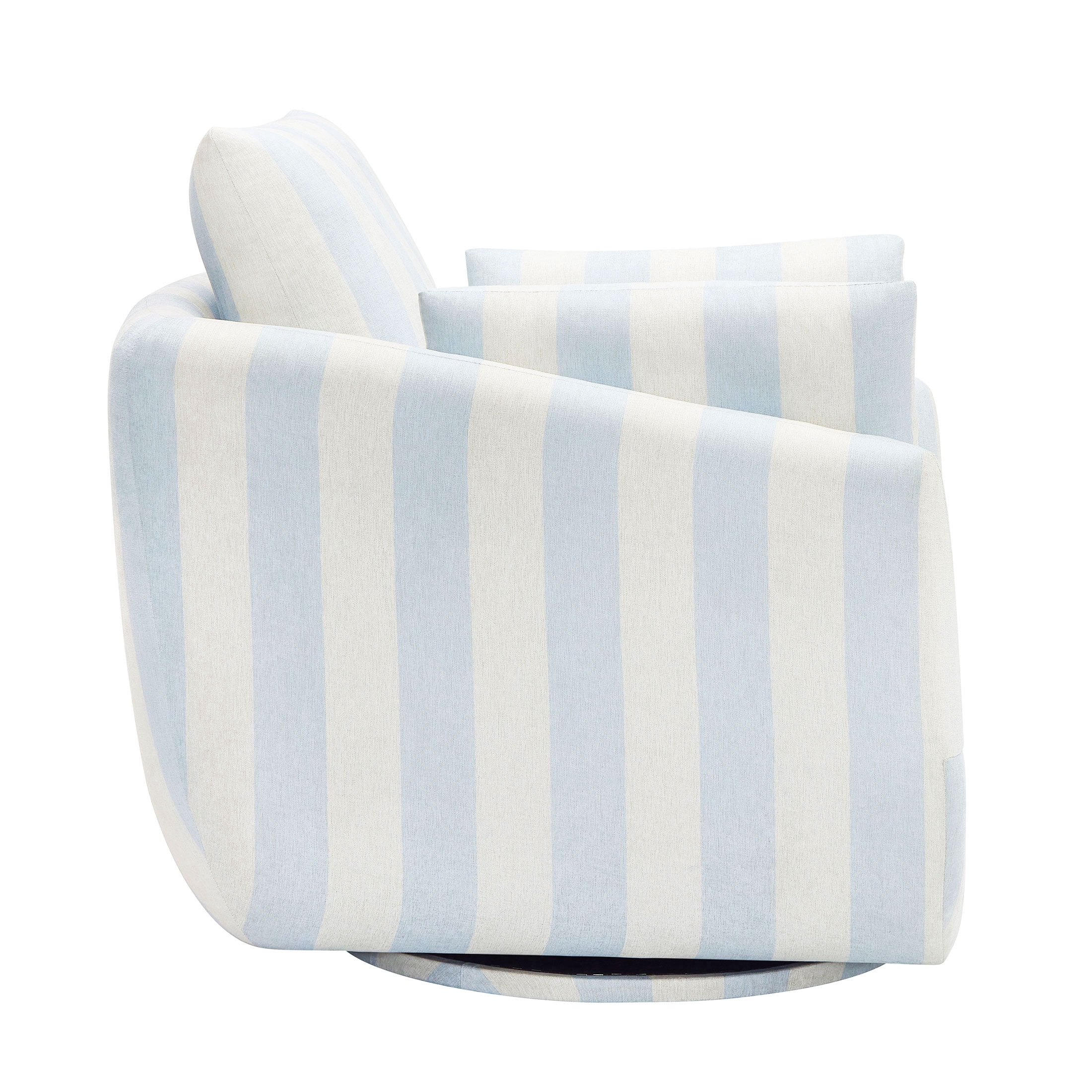 Beautiful Louisa Swivel Chair by Drew Barrymore, Hydrangea and Cream Stripe Fabric