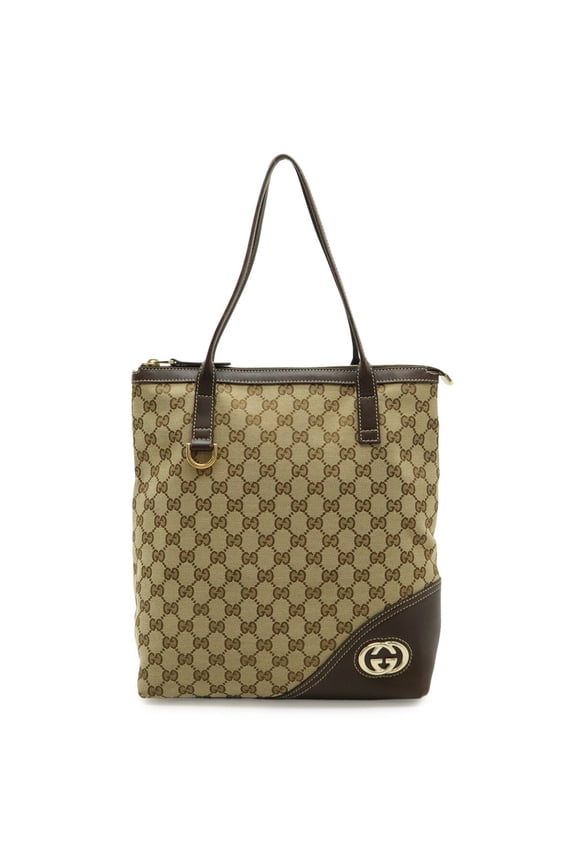 Pre-Owned GUCCI GG Canvas Tote Bag Shoulder Leather Beige Brown 182492