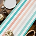 thumbnail image 2 of Coral Red Aqua Stripes Cotton Linen Table Runner, Washable Table Runners for Kitchen, Dining Room, Holiday, Home Party Table Decor, 13x72 Inches, 2 of 9