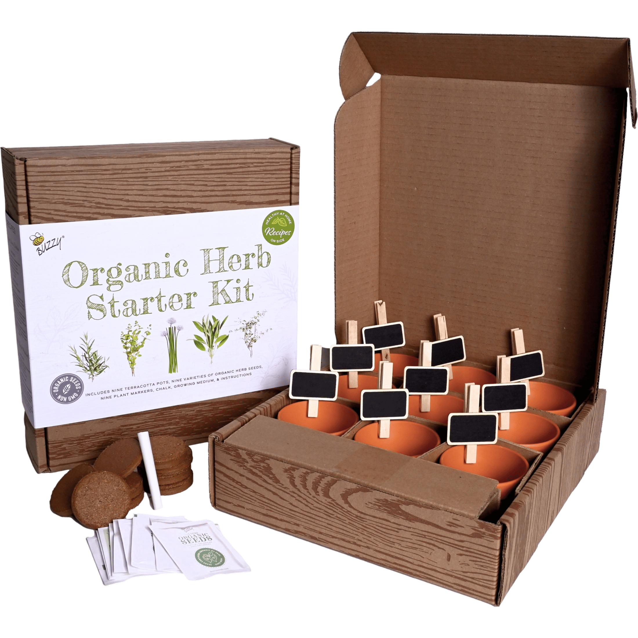 Buzzy Seeds Organic Indoor Herb Garden Starter Kit 9 Varieties