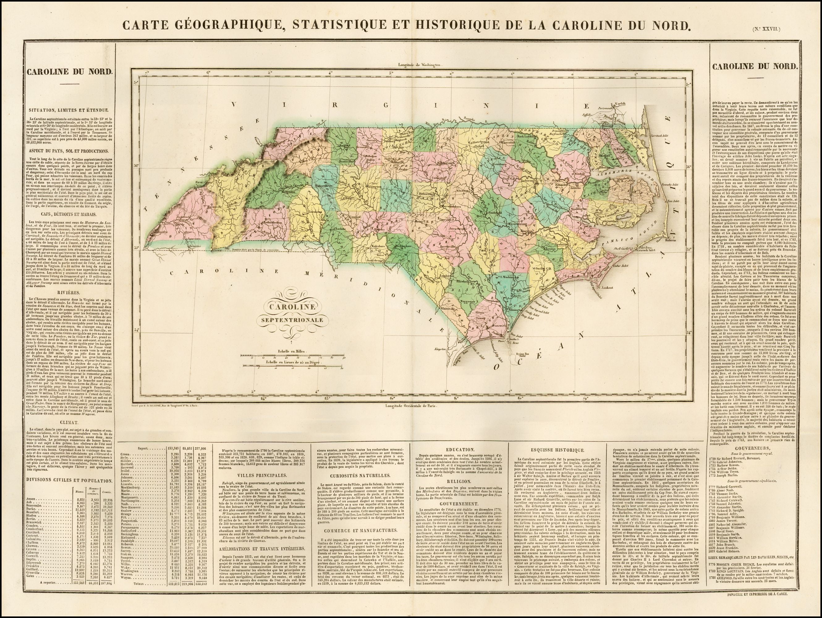 Carte Geographique, Statistique Et Historique De La Caroline Du Nord-20 ...