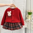 thumbnail image 2 of Conjunto de 2 piezas de suéter rojo de conejo para niñas, falda a cuadros JK, vestidos de fiesta de Navidad, ropa para niños de 1 a 6 años, trajes casuales, 2 of 4