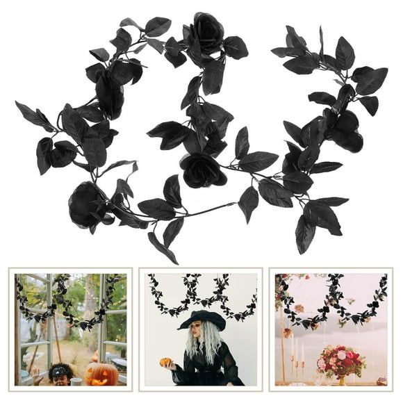 LIFKOME Artifical Black Rose Ornaments for Party Flower Vine 1Pcs