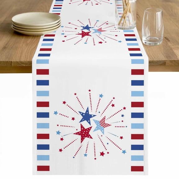 Independence Day Table Runner 48 Inches Long Farmhouse Dress Scarves, 4th of July Red Blue Striped Stars Patriotic Dining Tablerunner for Coffee Table/Kitchen Island/Party Décor, 13" x 48"