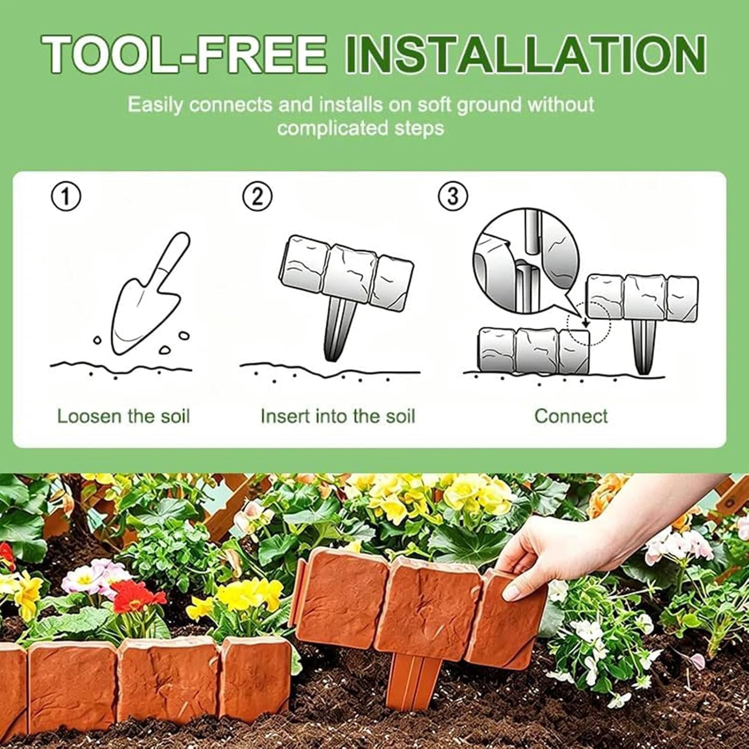 Plastic Garden Retaining Fence, Stone-Look Lawn Edging Border with Flexible Interlocking Design, No Dig Weatherproof Decorative Landscape Edging for Outdoor Yard (Milky White,20)