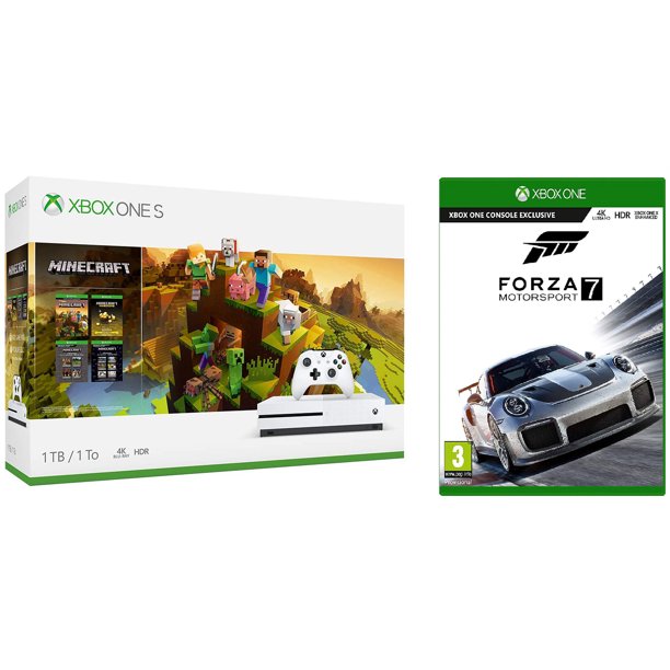 microsoft xbox one s 1tb minecraft gaming system forza 7 motorsport bundle