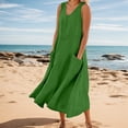 thumbnail image 2 of Vestido largo sin mangas con cuello en V y color liso para mujer: corte holgado, bolsillos, vestido informal cómodo para el día a día., 2 of 5