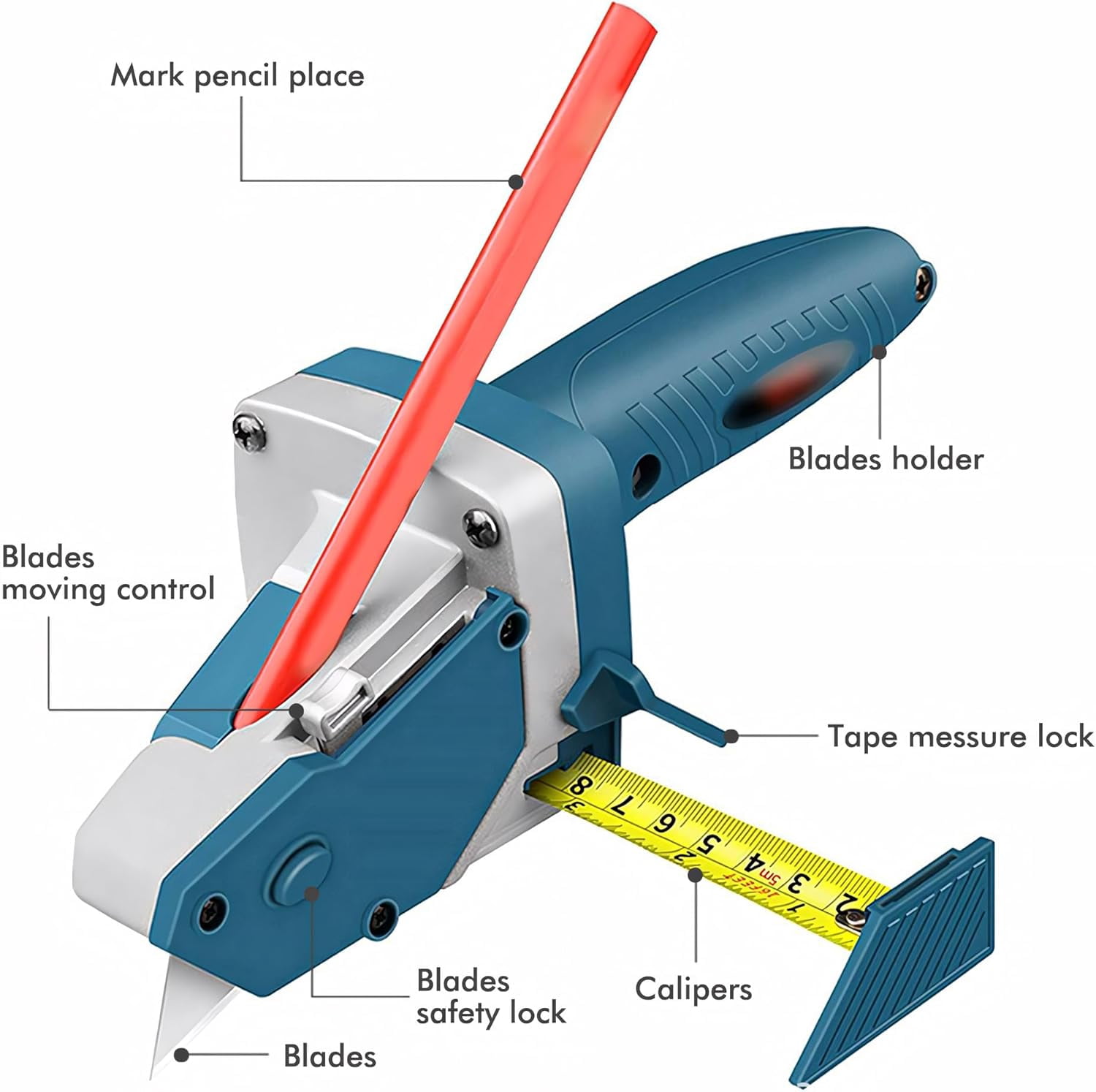 Glass Tile Drywall Cutter Tool:Cardboard Cutting Tools,Vinyl Plank Cutter with 5 Blades and 1 Pencil,Manual Cutter Tools Suitable for Gypsum Board, Foam Board, Kt Board and Plywood