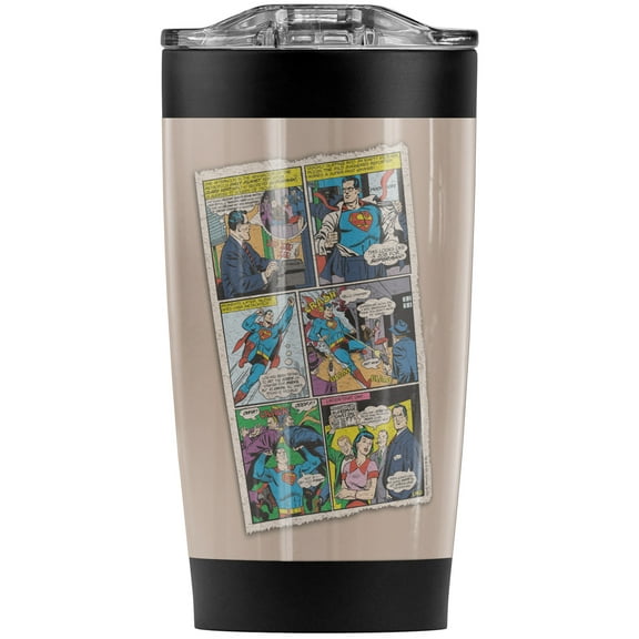 Superman Vintage Comic Stainless Steel Tumbler 20 oz Coffee Travel Mug/Cup, Vacuum Insulated & Double Wall with Leakproof Sliding Lid | Great for Hot Drinks and Cold Beverages
