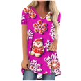 thumbnail image 1 of Camiseta Impresa con Cuello en V de Manga de Raglan de la Parte Trasera Larga Delantera Corta de las Mujeres de Navidad, Vacaciones Informales, 1 of 8