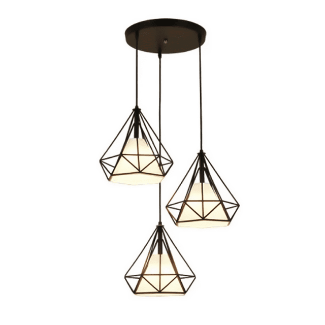 Lámpara de Techo Colgante Ilios Innova Tipo Diamante Jaula de Metal Geometrica 3 luces Color Negro