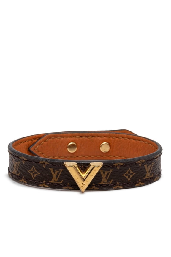 Pre-Owned Louis Vuitton Monogram Bracelet Essential V M6042 Brown Gold Leather Women's LOUIS...