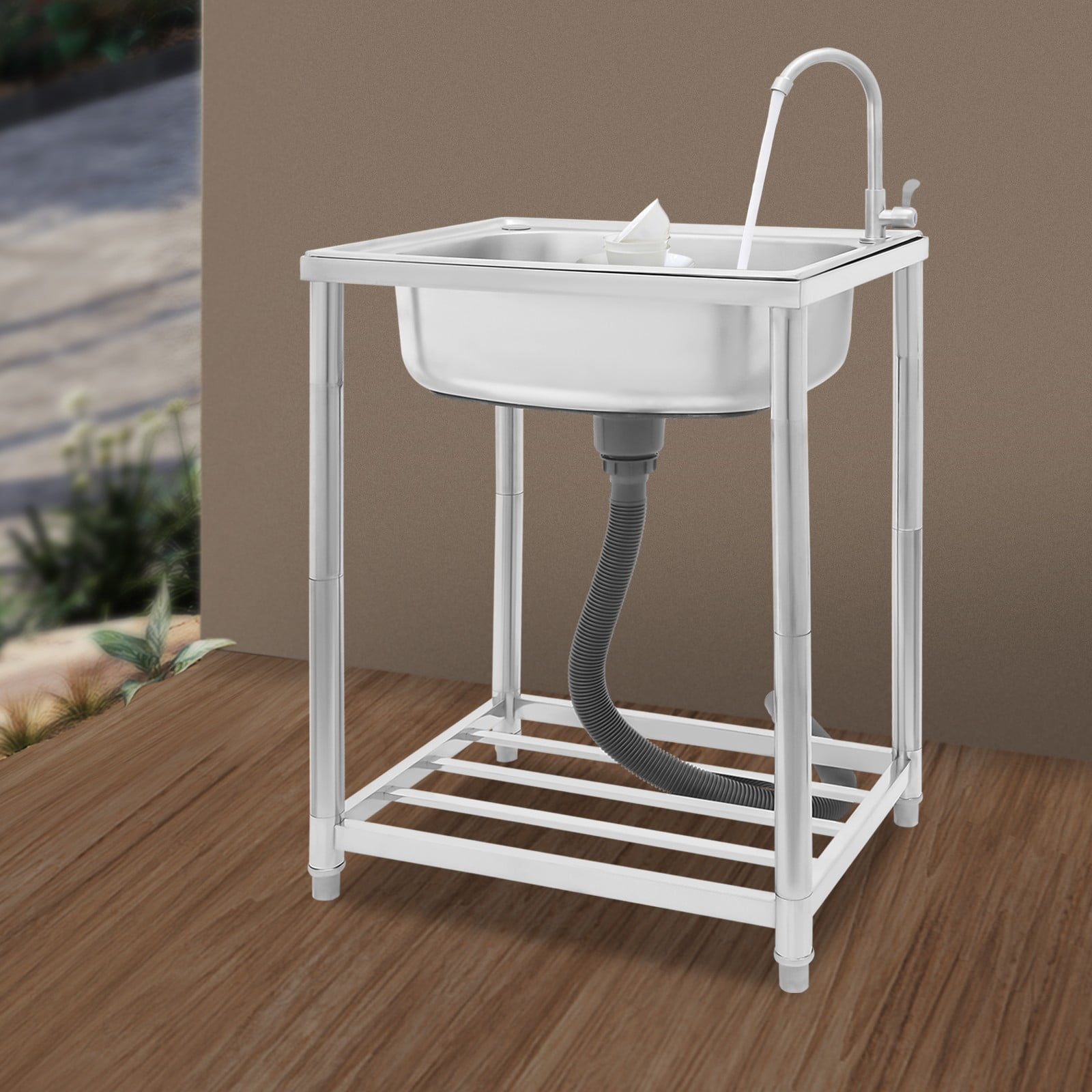 Kitchen Sink, Stainless Steel Sink, Free Standing Single Bowl Sink for Homes, Outdoors, Restaurants, Laundry Rooms, Basements