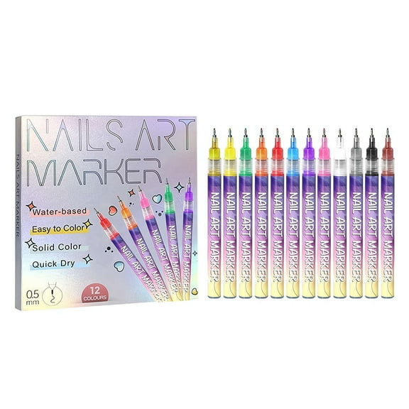 12 Colors Nail Art Pens Set 3D Nail Polish Pens Graffiti Dotting Pen Acrylic Paint Pens Point Liner Pen Drawing Painting for Nails Art Design Manicure Nail DIY Decoration