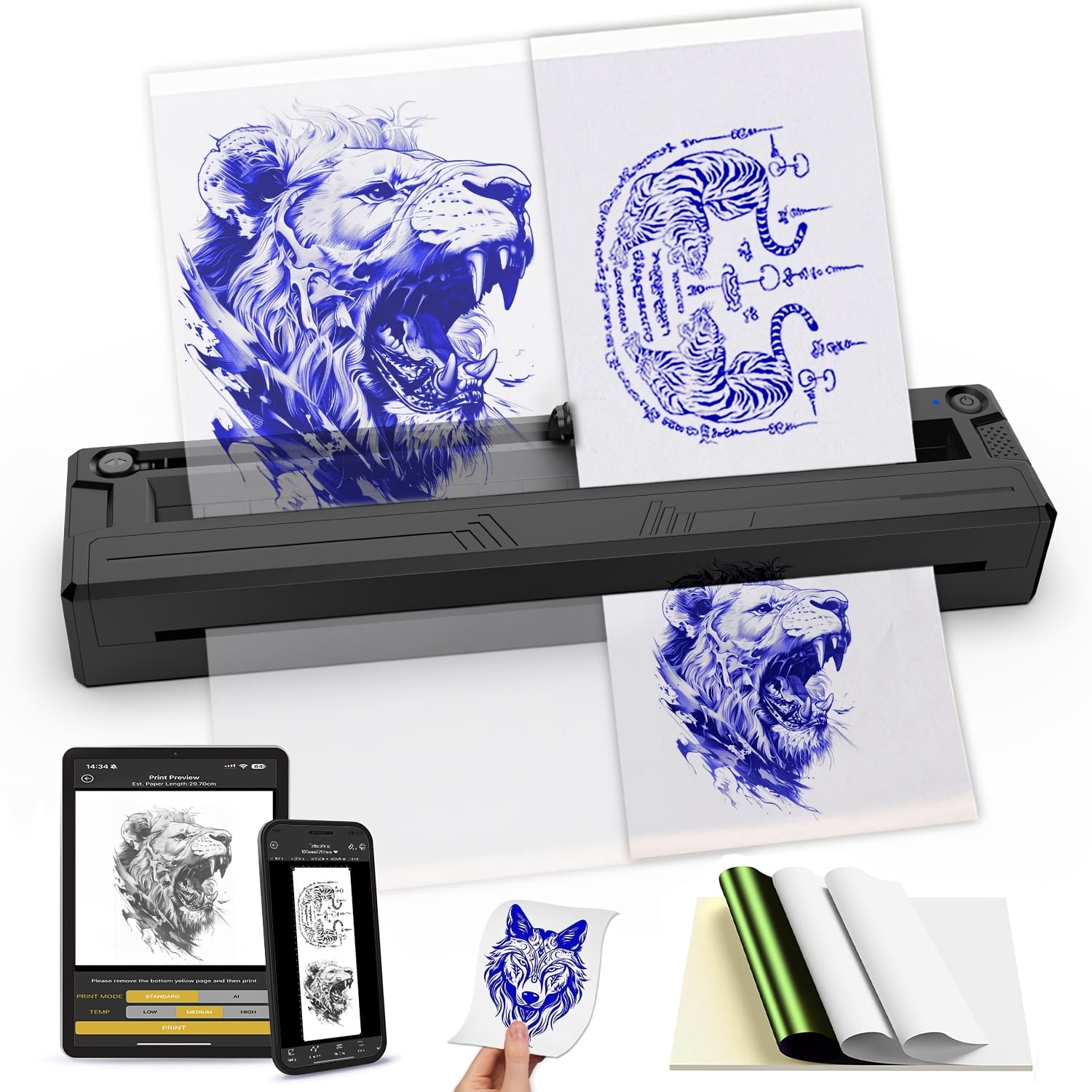 This Versatile Thermal Label Printer Serves Dual Purposes, Allowing You to Print Both Tattoo Transfer Sheets And A4 Documents. It'S User-Friendly And Comes with a Variety of Image Templates