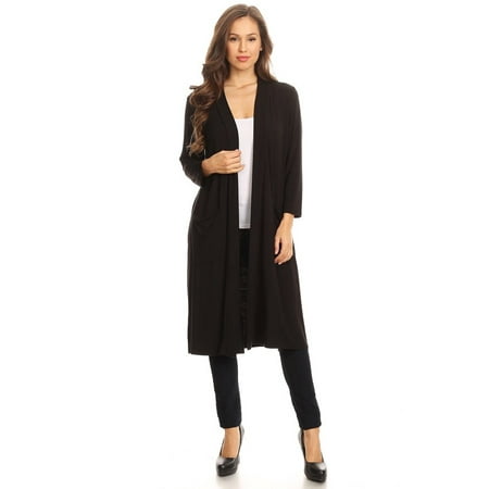 Women's Trendy Style Long Body Solid Open Cardigan