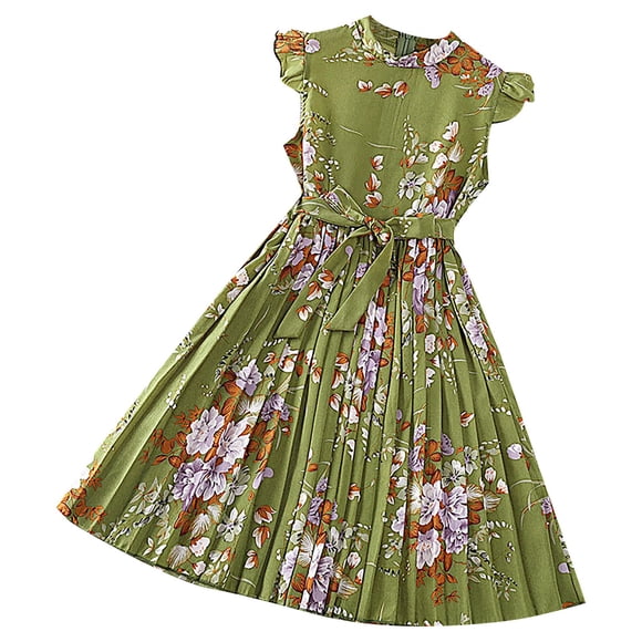 Hfolob Fancy Girl Dress Flying Sleeve Retro Floral Print Casual Summer Beach Sundress 9-11 Years