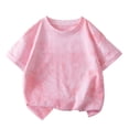 thumbnail image 2 of Fnooota Girls Cotton T-shirts, Casual Tie Dye Short Sleeve Crew Neck Summer Tops Pink Size 1-2 T, 2 of 5