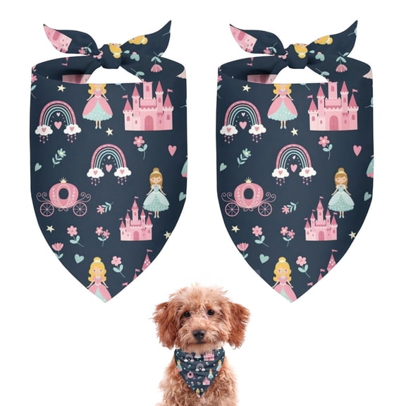 Dog Bandana 2 Pack,Dark Blue Princess Castle Night Pattern Bandanas for Dogs,Cat Bandana,Small/ Large Dog Bandana 2 Size,Dog Bandanas