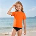 thumbnail image 4 of Rggeeun Toddler Boys Swimsuit Set Solid Color Slim Fit Elastic Short Sleeve Swim Shirt Crew Neck for Summer Water Sports Stylish Swimwear,Orange,9-10 Years, 4 of 5