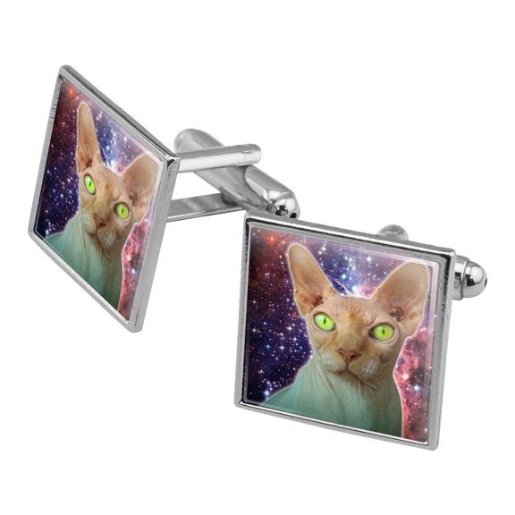 Sphynx Space Cat Square Cufflink Set - Silver or Gold