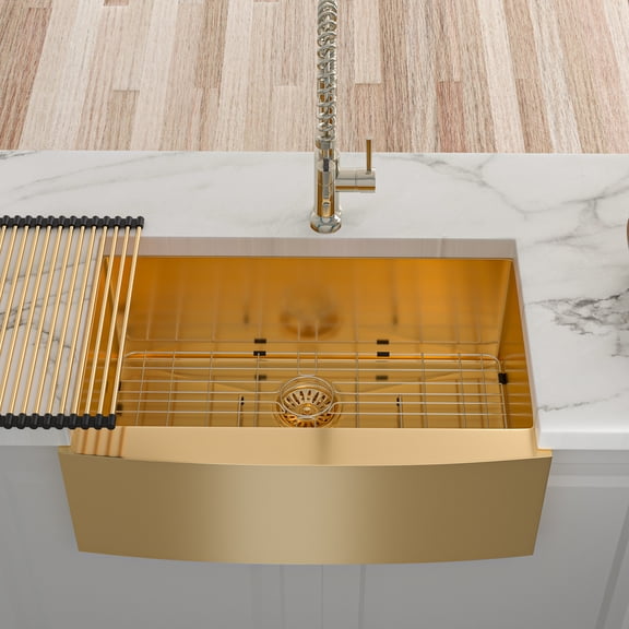 30 Gold Farmhouse Sink - 30 Inch Kitchen Sink Stainless Steel 16 gauge Apron Front Kitchen Sink