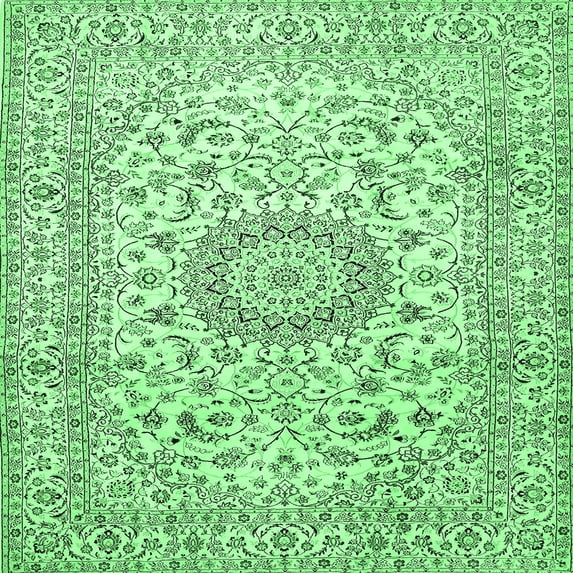 Ahgly Company Indoor Square Medallion Emerald Green Traditional Area Rugs, 3' Square