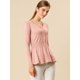 thumbnail image 2 of Allegra K Día de San Patricio Top De Peplum De Punto Jersey Acanalado De Manga Larga Con Cuello En V Para Mujer Rosa L, 2 of 6