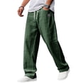 thumbnail image 3 of Mens Linen Cotton Pants Drawstring Waist Lightweight Loose Fit Straight Leg Casual Beach Travel Pants 3XL, 3 of 7