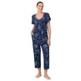 thumbnail image 4 of Aria Women’s Knit Flutter Sleeve Scoop Neck Henley Top and Cropped Pant Sleepwear Pajama Set, Sizes up to 5X, 4 of 7