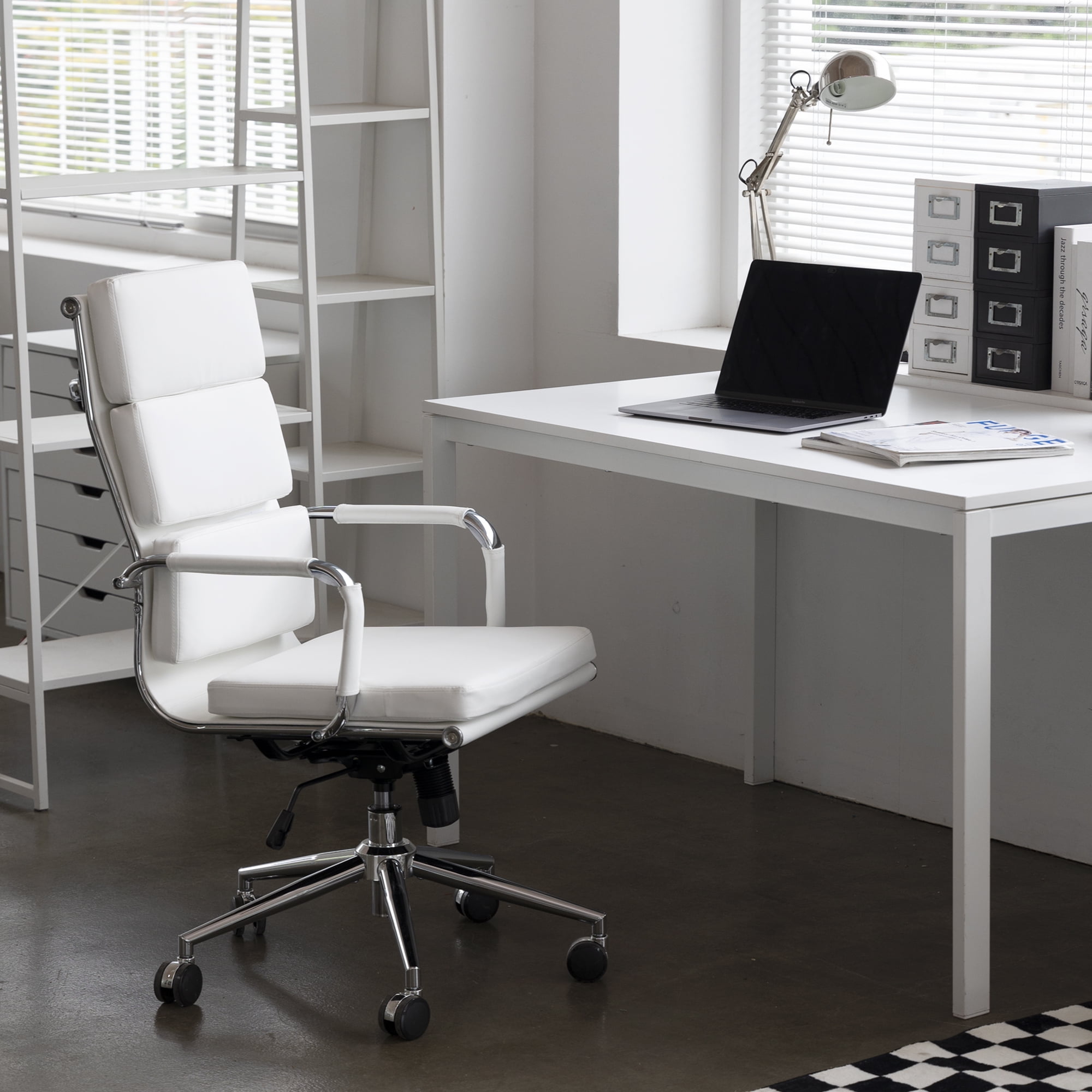 NEO CHAIR Conference Office Chair Century Modern High-Back Cushioned, White