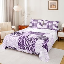 Feelyou Leopard Zebra Print Twin Sheet Sets for Adult, Dreamy Purple Twin Fitted Sheet, Modern Abstract Stripes Flat Sheet, Super Cozy Room Decor, 3 Pieces