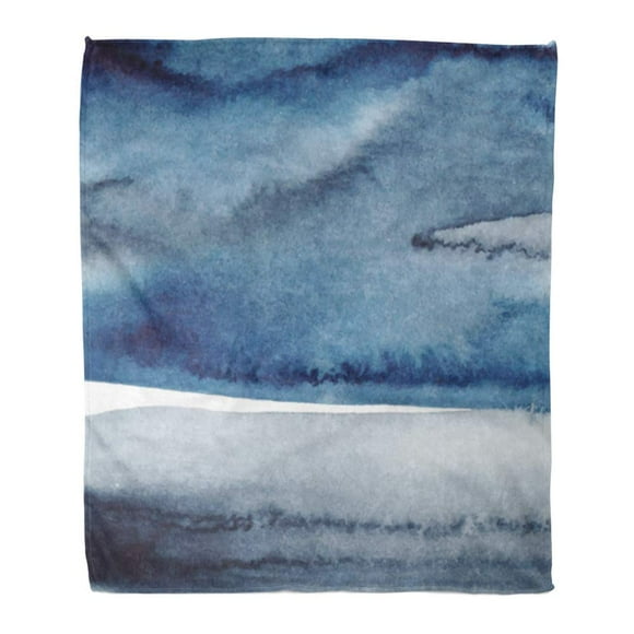 NUDECOR Throw Blanket Warm Cozy Print Flannel Masculine Watercolor Dark Blue Brush Stroke Indigo Wet Paint Date Comfortable Soft for Bed Sofa and Couch 58x80 Inches