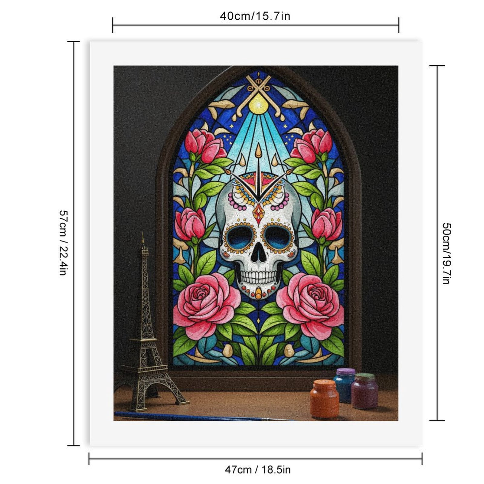 Paint By Numbers Kit for Adults Beginner - Stained Glass Skull Roses Art DIY Canvas Painting Kits for Adults, Frameless Paint By Number for Adults for Home Wall Decor 16x20 Inch