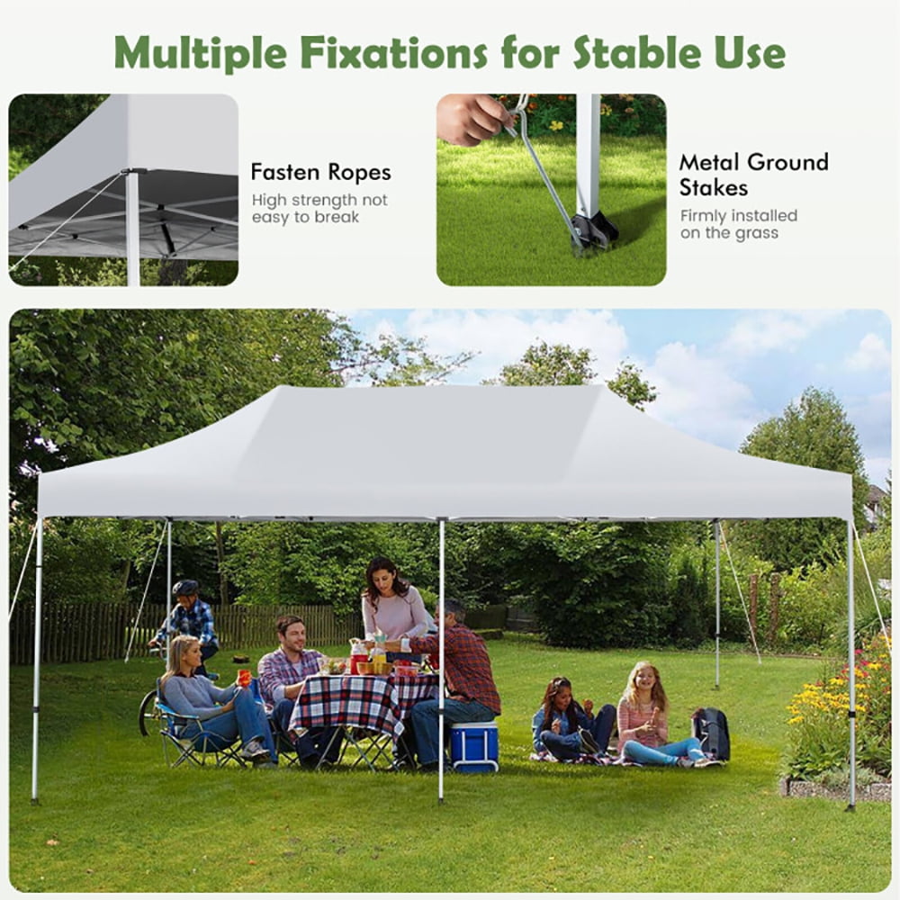 Aimee Lii 10 x 20 Feet Outdoor Pop-Up Patio Folding Canopy Tent, Backyard Canopy Gazebo for Party Camping BBQ Events, White