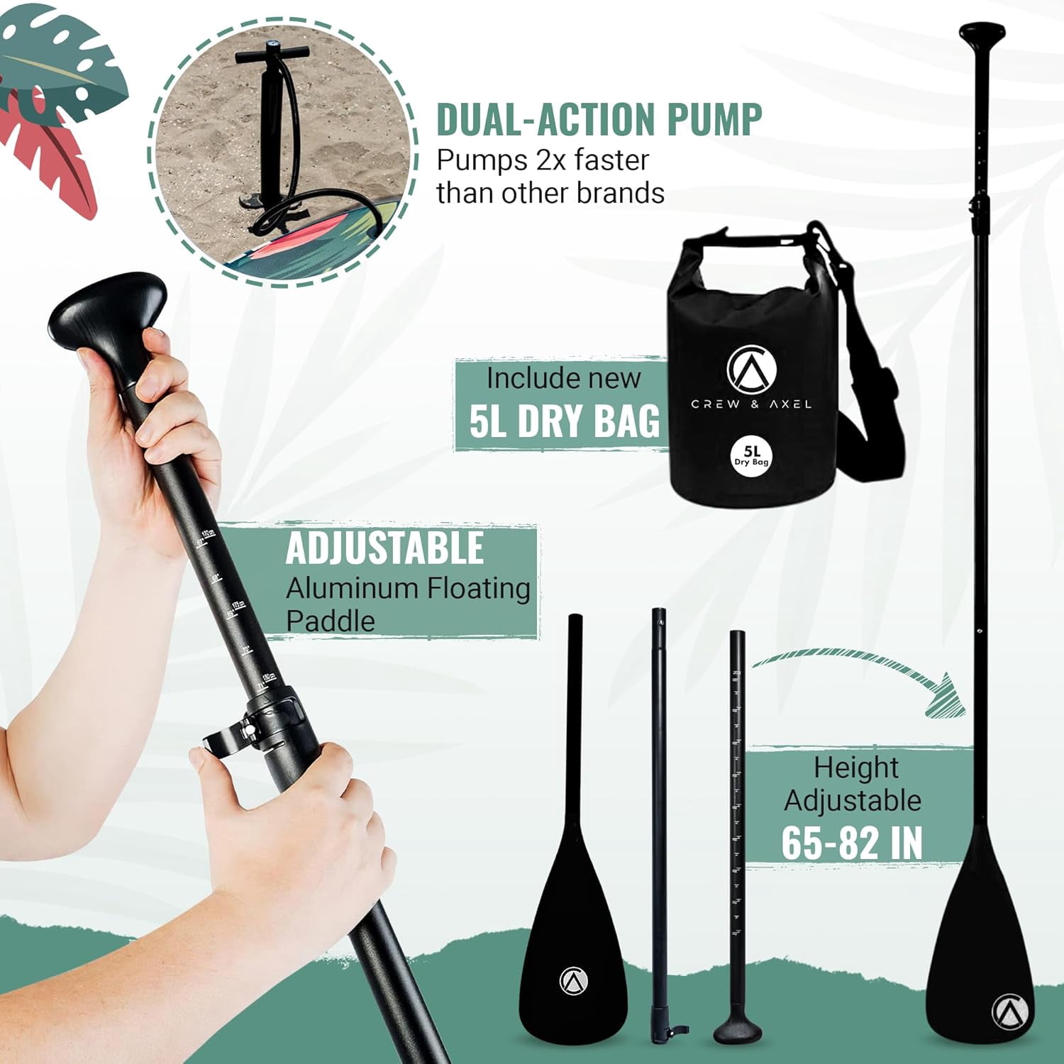 Crew & Axel Inflatable Paddle Board SUP 10FT (6.2” Thick) Non Slip Stand up Paddleboard Set W/Backpack (Dark Wood)