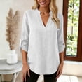 thumbnail image 5 of Avtoify Women's Casual Solid Color Small V-Neck Loose Adjustable Button-Quarter Sleeve T-Shirt Top Long Sleeve V-Neck Top, 5 of 8