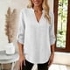 thumbnail image 4 of Tops de Manga Larga de las Mujeres Casual Color Sólido V Cuello Tres Cuartos de Manga Blusa Suave, 4 of 7