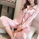 thumbnail image 3 of Conjunto De Pijama De satén De seda para mujer, ropa De dormir Sexy con camisa De manga larga y pantalones, para estar en casa, 3 of 3