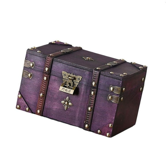 Vintage Violets Storage Box With Lockable Antique Design Wooden Metal Organiser