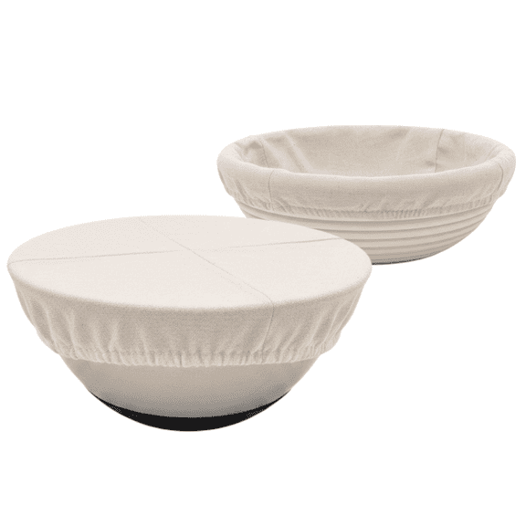 4 Pack Reusable Bowl Covers & Bread Proofing Basket Liners – 8 Inch Round Elastic Cotton Cloth for Sourdough, Food Storage, Fruit, Salad & Leftovers (Cream/Ivory)