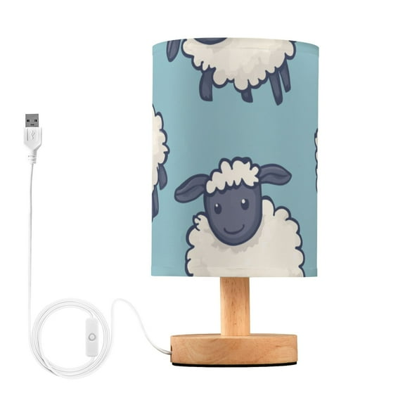 Sheeps in Blue Table Lamp for Desk Nightstand Lamp with USB Modern Gifts for Bedroom Living Room Kids Room