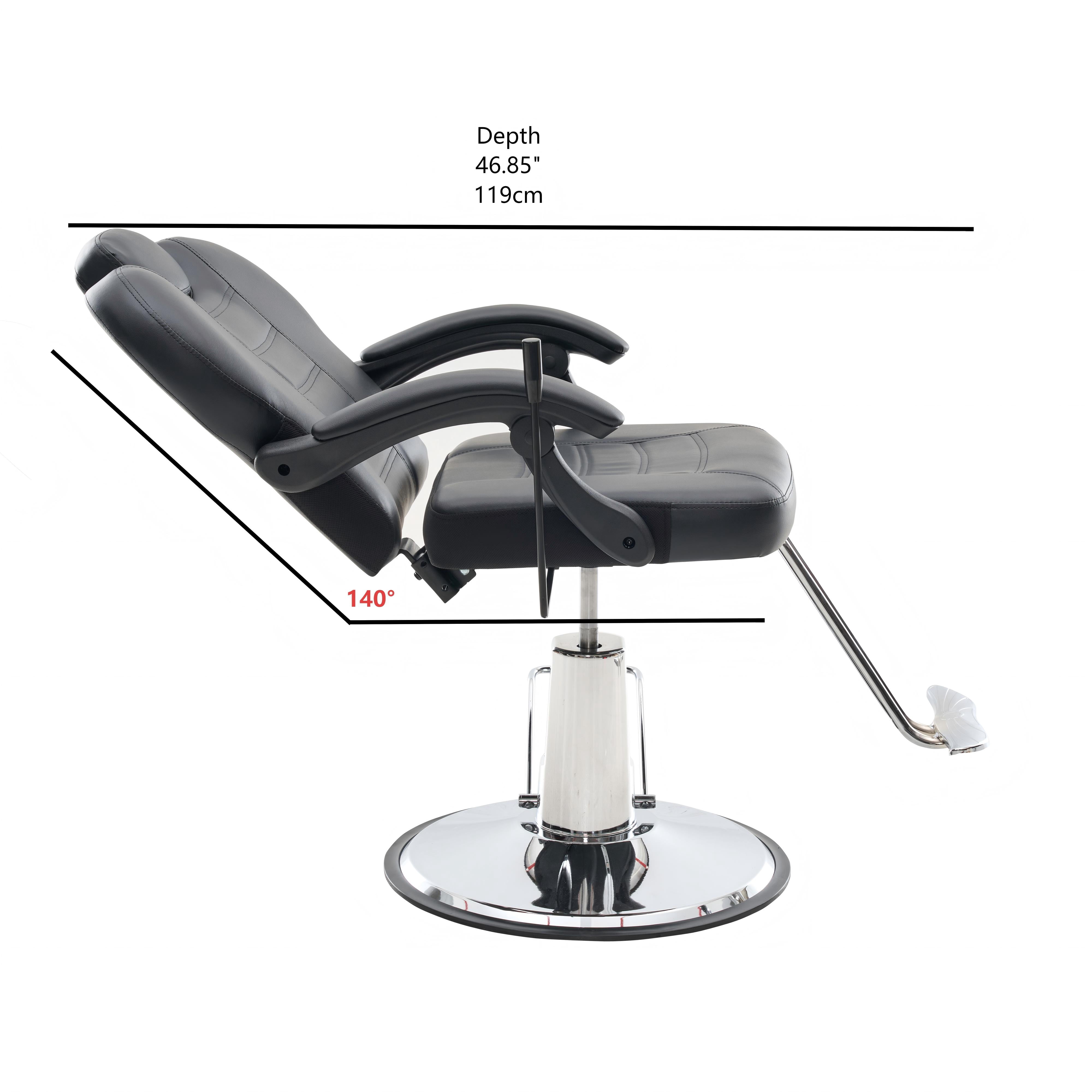 90 to 150-Degree Reclining Barber Chair with Hydraulic Pump and 360 Swivel, Heavy-Duty Salon Styling Chair with PU Leather and 400 lb Capacity, Black