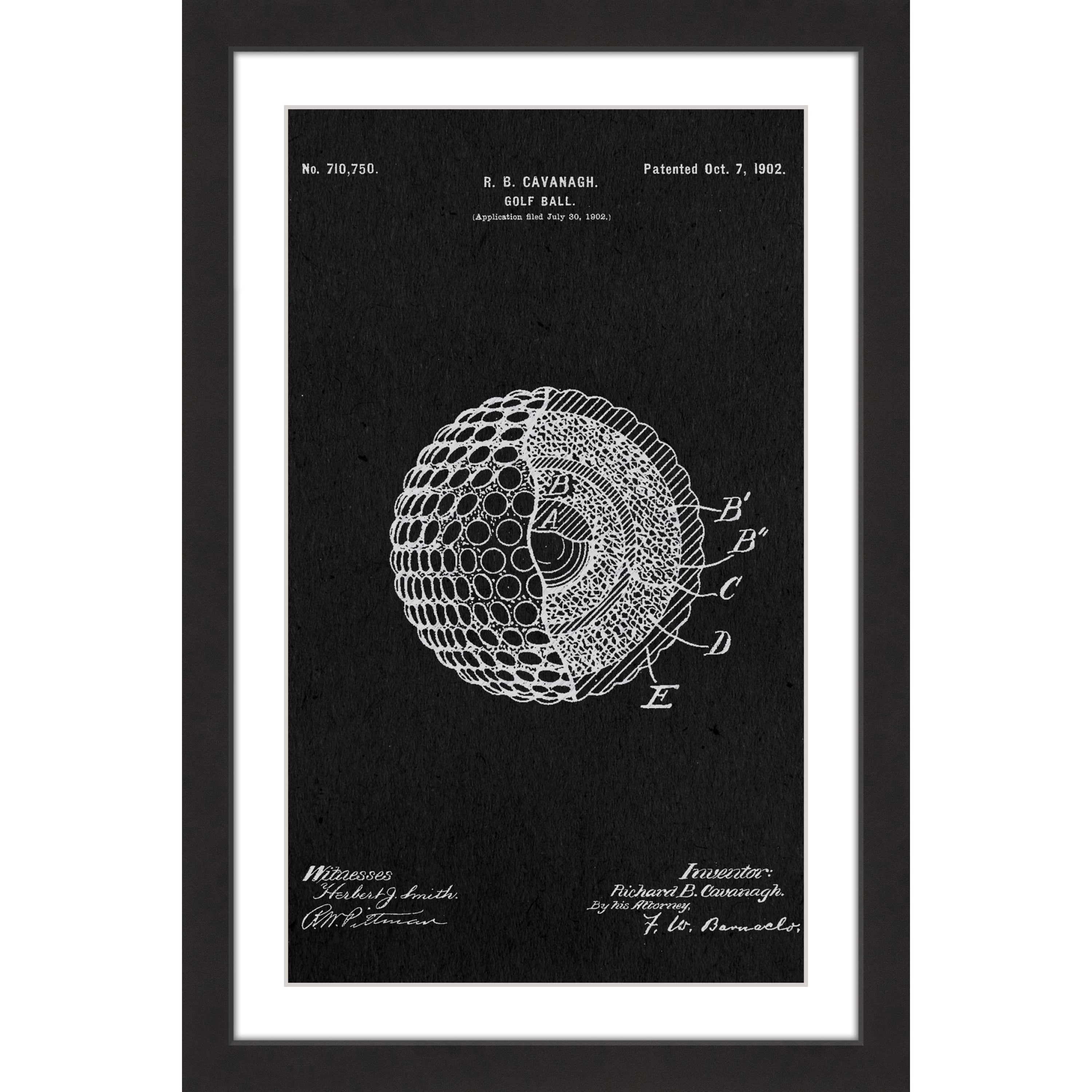 "Golf Ball 1902 Black Paper" Framed Painting Print