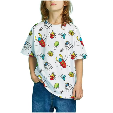

XMMSWDLA Deals Clearance Girls Tops Girls Casual Loose Tshirt Short Sleeve Cartoon Pattern Tops Child Crewneck Summer Outfit Gradient Print Tops